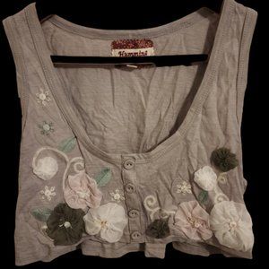 Humming Crop Cropped Floral Stitched Tank Top - Gray (Size L)